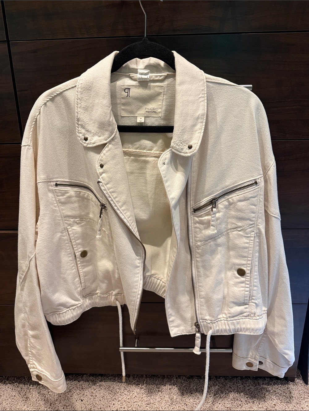 Pilcro Off-White Zip-Front Drawstring Bomber Jacket
